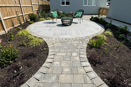 Circular patio and plant beds