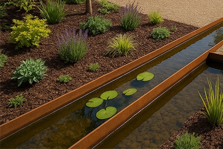 Corten steel rill and plant beds